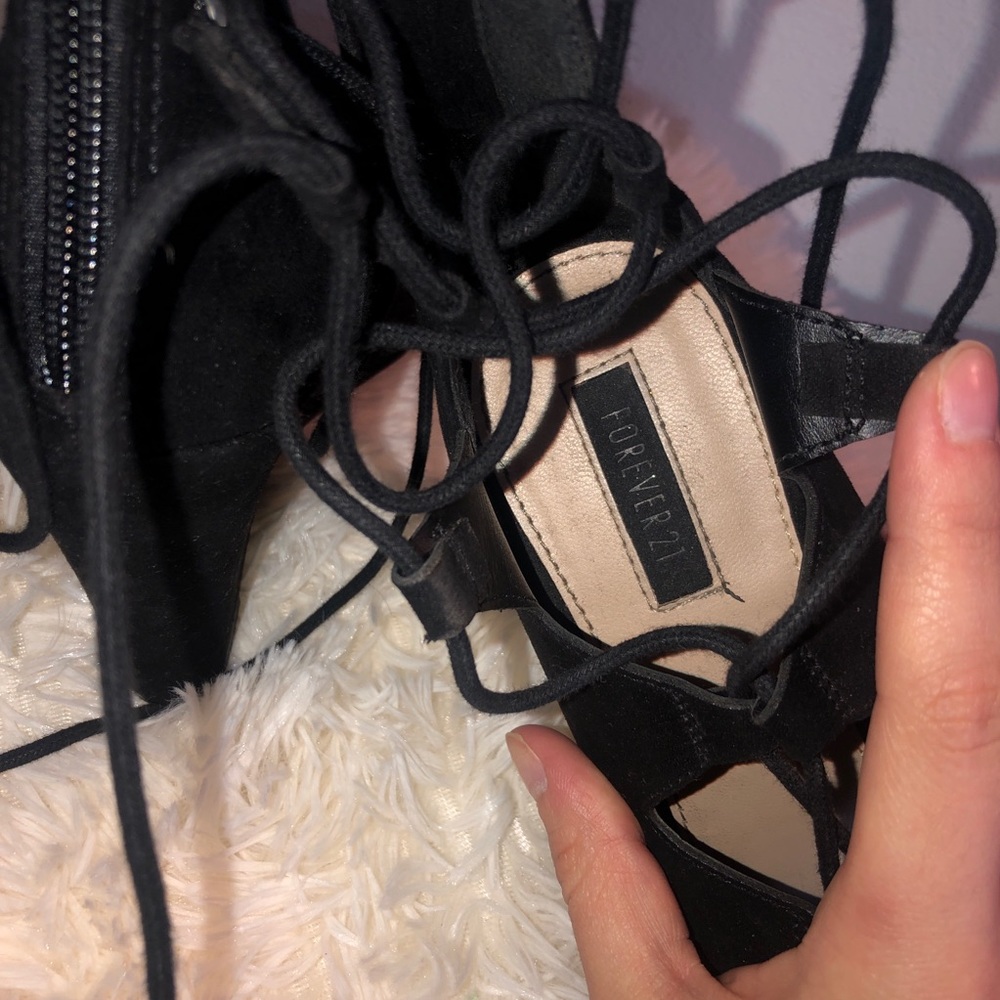 Black Wrap Up Wedged Heels